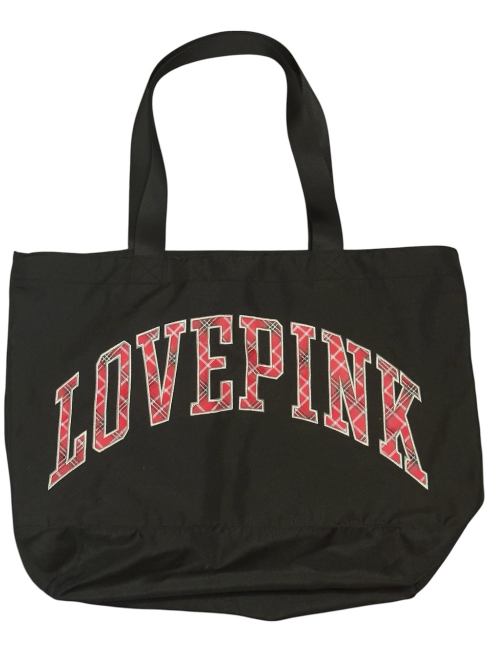 PINK Victoria's Secret Black Tote with Red Plaid LOVE PINK Arch